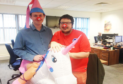 Red Nose Day at Optima Systems, Steve and Sam