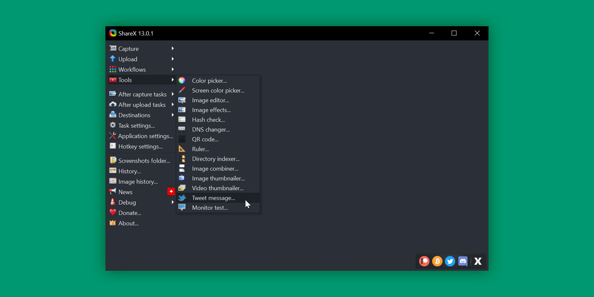 The tools menu in ShareX